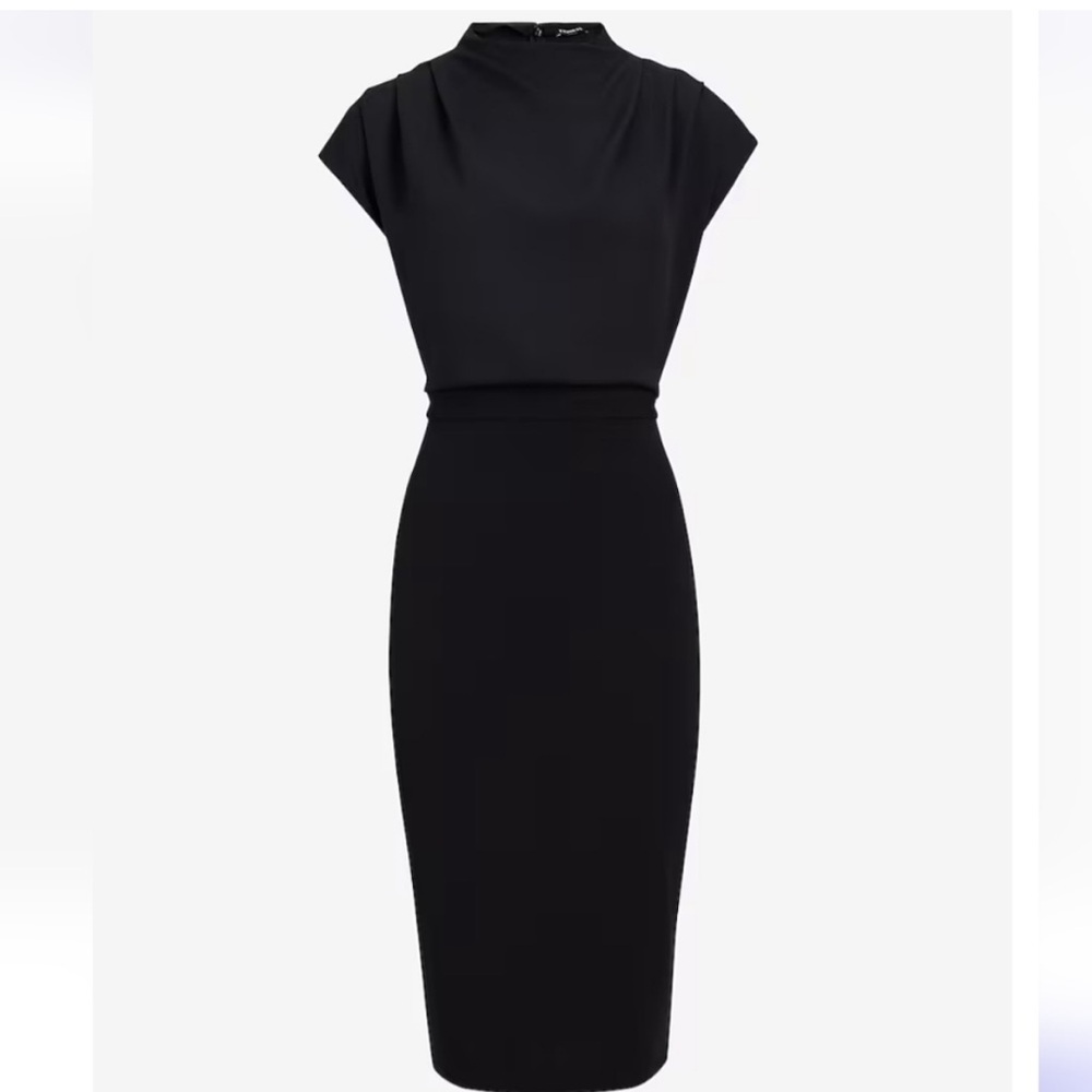 Express Draped Mockneck Midi Sheath, Black